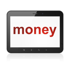 Finance concept: Money on tablet pc computer