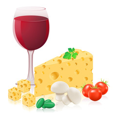 still life with cheese and wine vector illustration