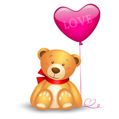Cute teddy bear with in heart shape balloon, festive icon