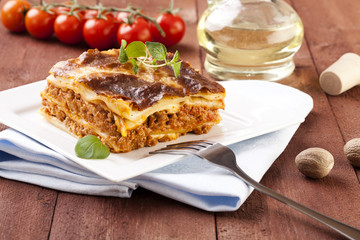 Portion of tasty lasagna on a plate