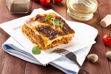 Portion of tasty lasagna on a plate