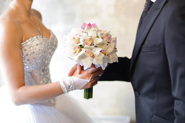 Bride and Groom with Bouquet