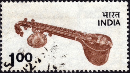 Postage stamp showing an Indian sitar