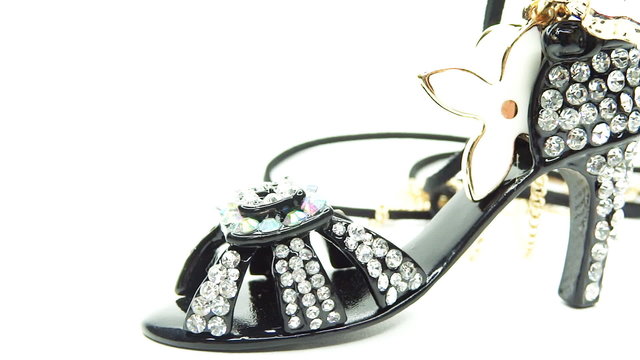 Gold pendant black shoe with diamond jewelery crystals