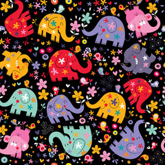 Obraz premium elephants, birds & flowers pattern
