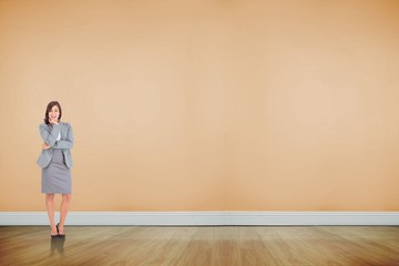 Composite image of smiling thoughtful businesswoman