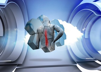 Composite image of back injury diagram on abstract screen