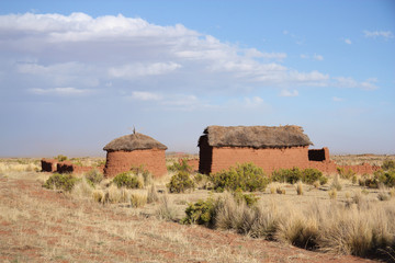 Traditional clay buildings in Bolivian Altiplano, Bolivia