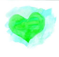Watercolor heart. Green and blue colors