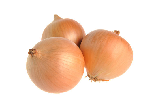 Three bulb onions isolated on white