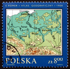 Postage stamp Poland 1982 Map of Poland, 1908