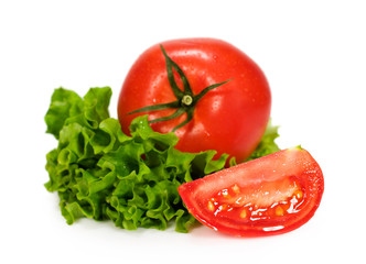 tomato with leaves of lettuce