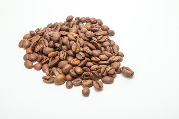 Isolate coffee beans. Macro. White backgound