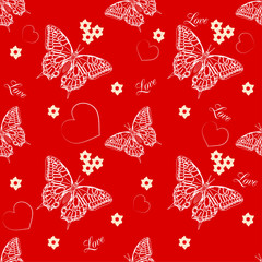 Seamless pattern with butterflies and hearts