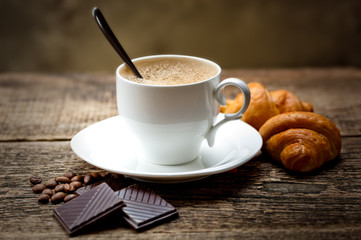 Black coffee, a cup of beans
