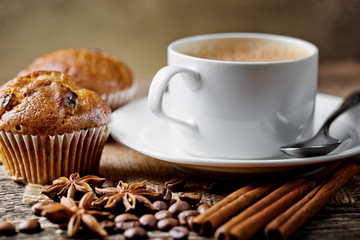 Black coffee, a cup of beans