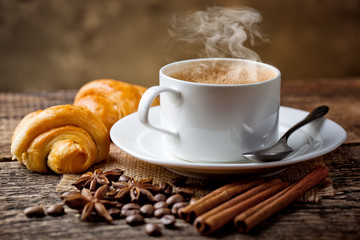 Black coffee, a cup of beans