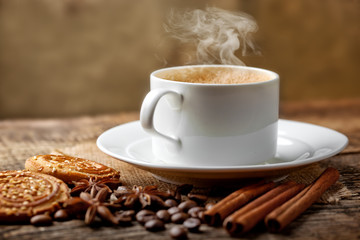 Black coffee, a cup of beans