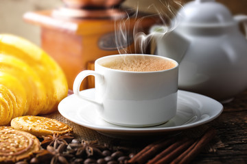 Black coffee, a cup of beans