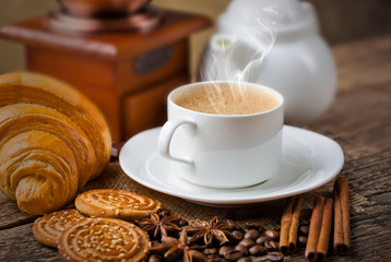 Black coffee, a cup of beans