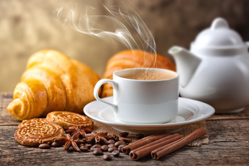 Black coffee, a cup of beans