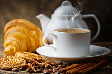 Black coffee, a cup of beans