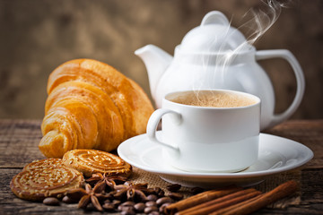 Black coffee, a cup of beans