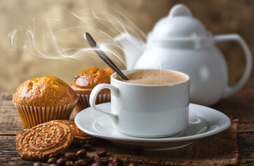 Black coffee, a cup of beans