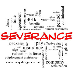 Severance Word Cloud Concept in red caps