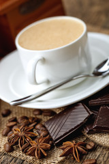 Black coffee, a cup of beans