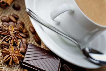 Black coffee, a cup of beans