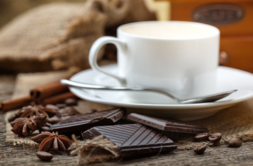 Black coffee, a cup of beans