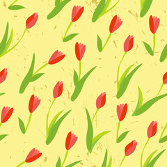 Seamless background with colored tulips.