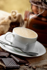 Black coffee, a cup of beans