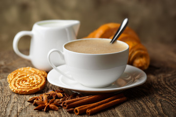 Black coffee, a cup of beans