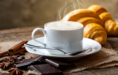 Black coffee, a cup of beans