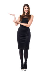 Business woman presenting something on her hand