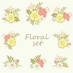 Beautiful floral bouquets set. Vector illustration