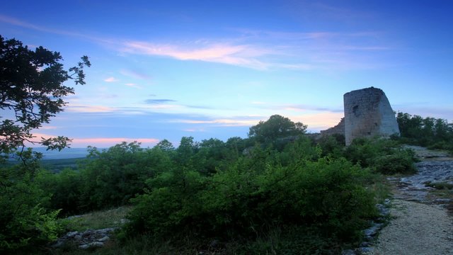 Timelapse sunset in the mountains. Cuyren Fortress VI-XI centuri