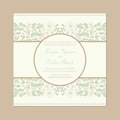 Wedding invitation card with floral frame.