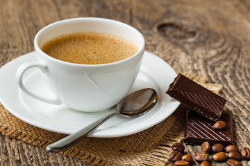 Black coffee, a cup of beans