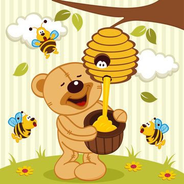 tteddy bear takes honey bees - vector illustration