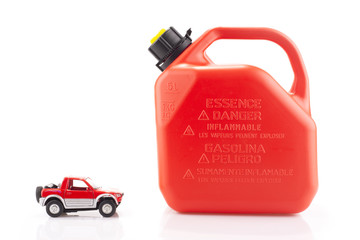 Toy car and essence container isolated