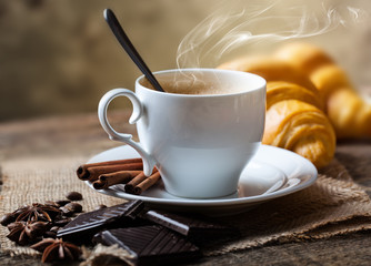 Black coffee, a cup of beans