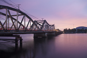 Evening view of the Old bridge in Kampot, Cambodia