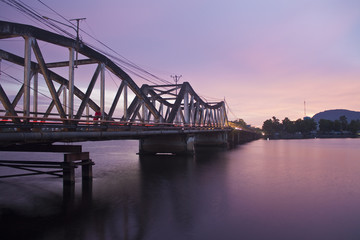 Fototapeta premium Evening view of the Old bridge in Kampot, Cambodia