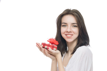 Young woman portrait hold gift