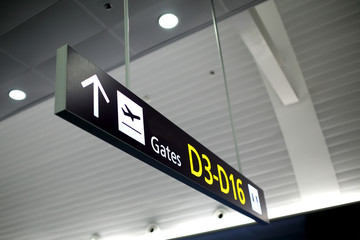 Airport sign. Gate D