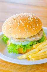 Hamburger and french fries , fast food