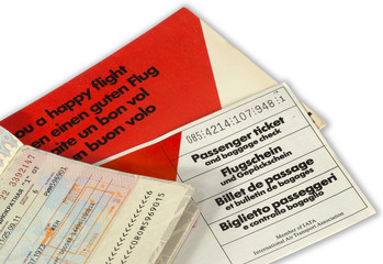 Airline ticket and open passport